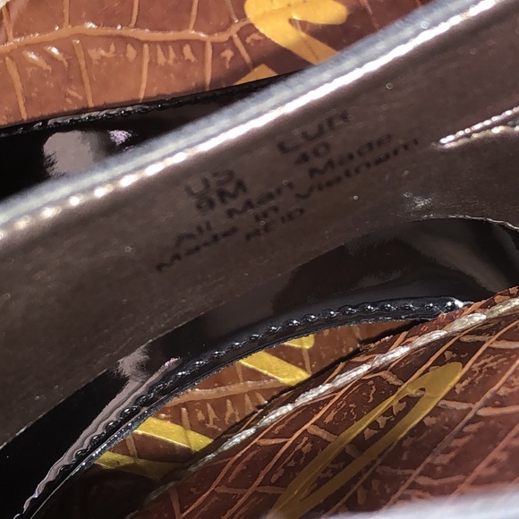 Sam Edelman Reid Black Patent Wedge Cork Sandals - Picture 10 of 11